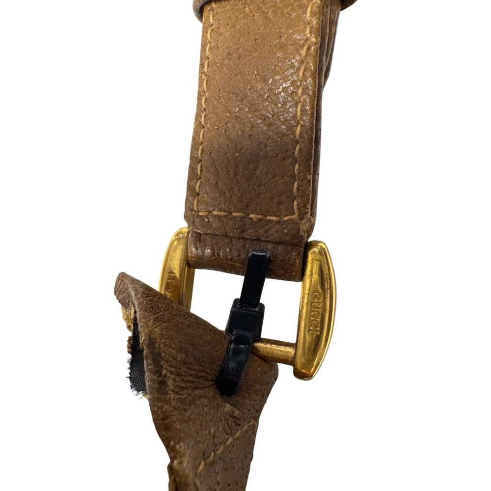 Vintage Gucci Brown Pebbled Leather Shoulder Bag W/Gold Hardware & Red Trim - Picture 10 of 16